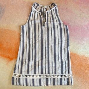 Lucky Brand Navy and White Striped Halter Dress with Lace Trim